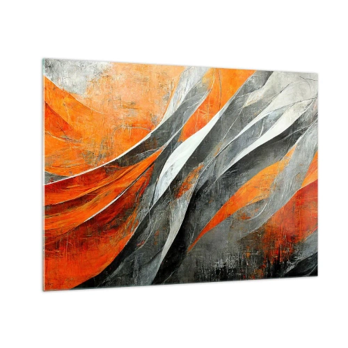 Cuadro sobre vidrio - Impresiones sobre Vidrio - Rayas abstractas en tonos naranja y gris. - 70x50cm - Calor y frío - Decoración de pared moderna para salón y dormitorio ARTTOR