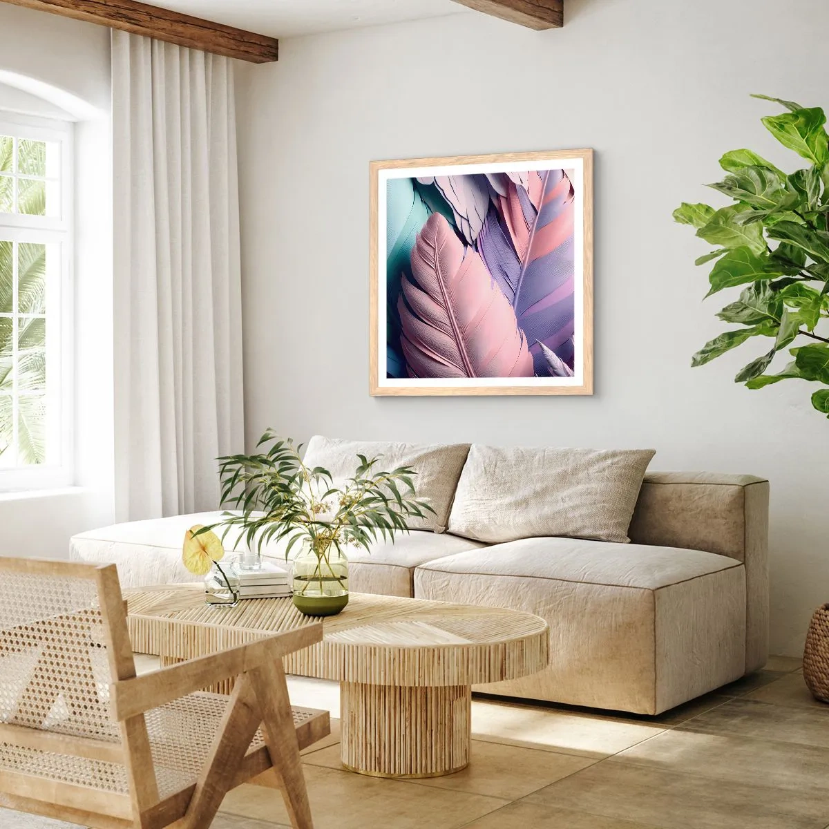 Póster en marco roble claro - Pájaro chic - 40x40 cm