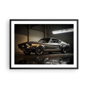 Póster en marco negro - Coche clásico en garaje retro - 70x50cm - Un retorno al pasado - Decoración de pared moderna para salón y dormitorio ARTTOR
