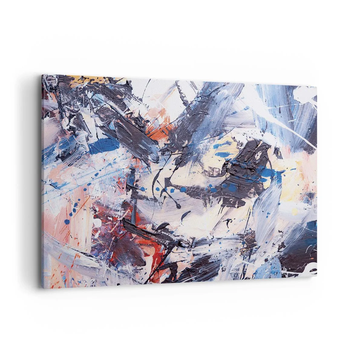 Cuadro sobre lienzo - Impresión de Imagen - Abstracción con pinceladas dinámicas en azul y rojo. - 100x70cm - Danza loca de la abstracción - Decoración de pared moderna para salón y dormitorio ARTTOR