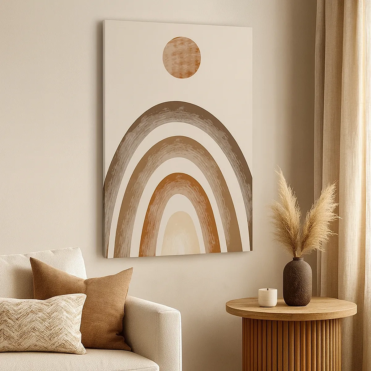 Cuadro sobre lienzo - Impresión de Imagen - Motivo planetario geométrico en tonos marrones - 50x70cm - En otro mundo - Decoración de pared moderna para salón y dormitorio ARTTOR