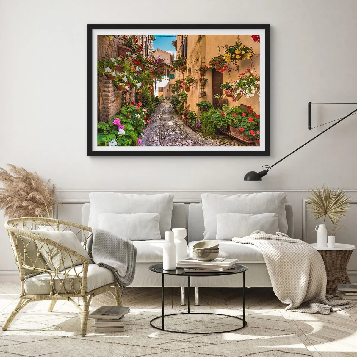 Póster en marco negro - Callejón italiano - 91x61 cm