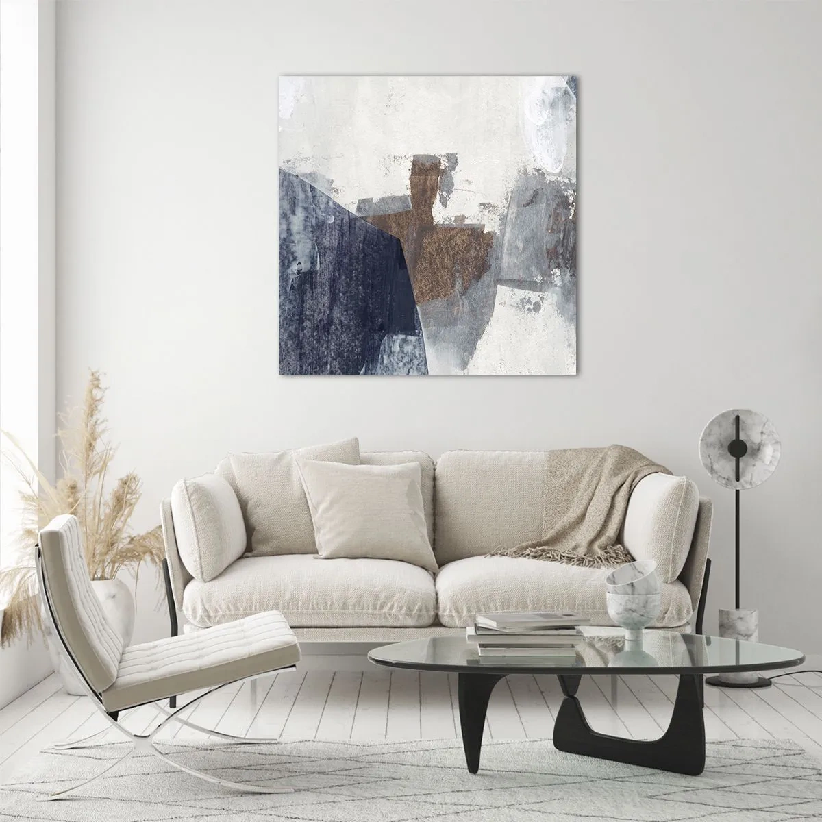 Cuadro sobre vidrio - Impresiones sobre Vidrio - Formas azules y marrones - 70x70 cm