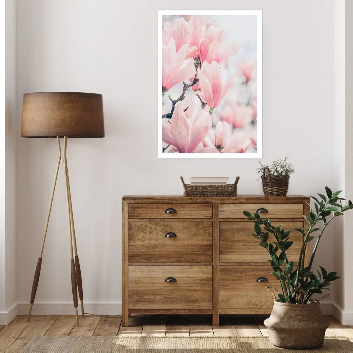 Póster - Magnolias rosas en un sutil entorno primaveral. - 50x70cm - La perfección de la sutileza - Decoración de pared moderna para salón y dormitorio ARTTOR