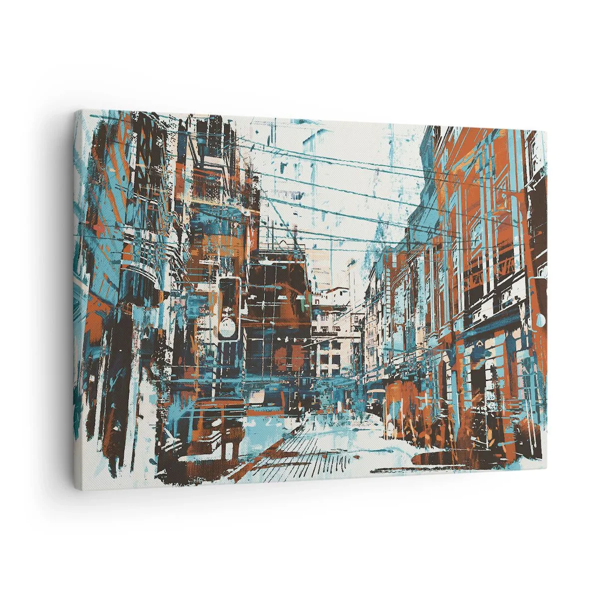 Cuadro sobre lienzo - Impresión de Imagen - Un paisaje urbano en tonos azules y naranjas. - 70x50cm - El sendero de la ciudad - Decoración de pared moderna para salón y dormitorio ARTTOR