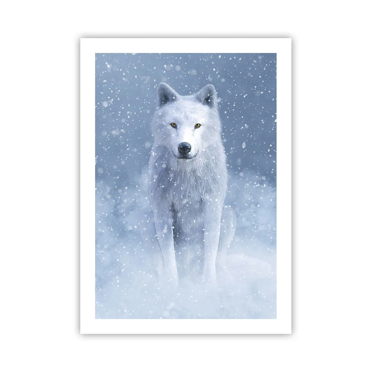 Póster - Un lobo blanco en un paisaje invernal, rodeado de nieve. - 50x70cm - El espíritu del invierno - Decoración de pared moderna para salón y dormitorio ARTTOR