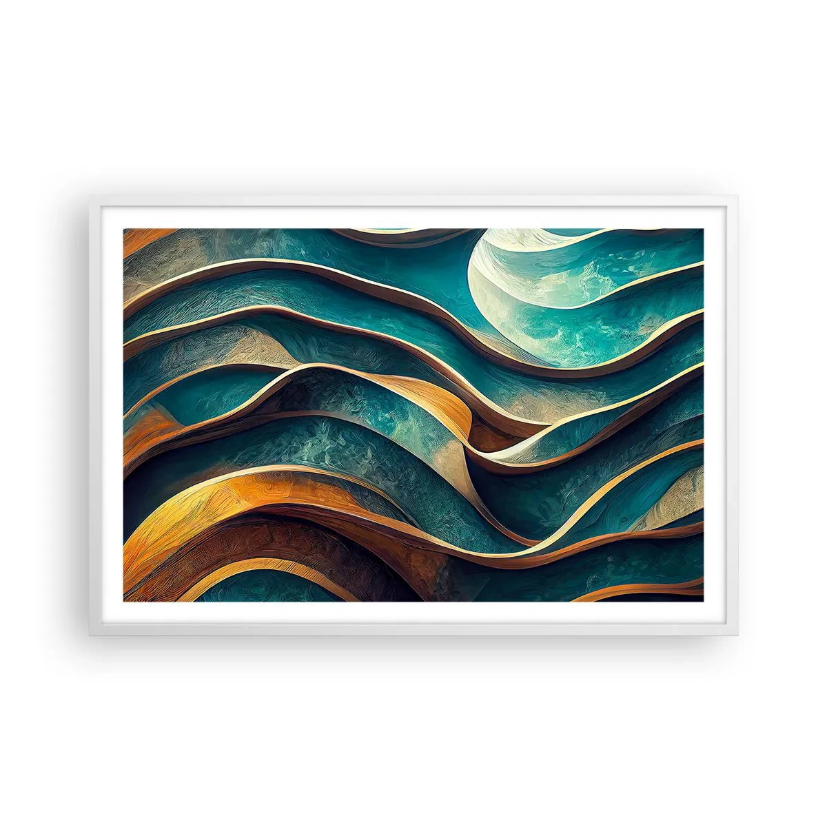 Póster en marco blanco - Meandros de azul - 91x61 cm