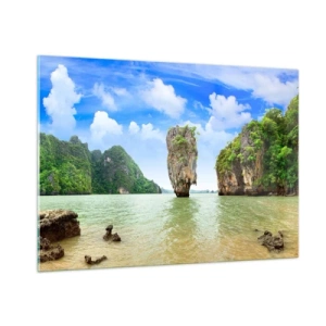 Cuadro sobre vidrio - Impresiones sobre Vidrio - Una roca en el agua rodeada de islas tropicales. - 100x70cm - Las maravillas rocosas de la naturaleza - Decoración de pared moderna para salón y dormitorio ARTTOR