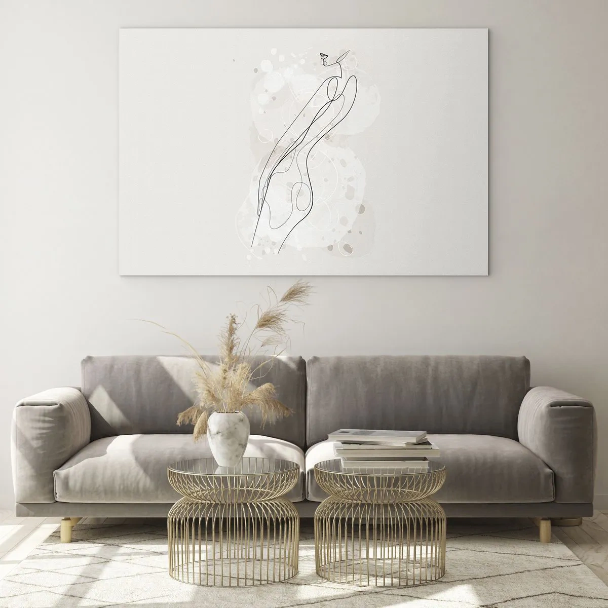 Cuadro sobre vidrio - Impresiones sobre Vidrio - Silueta contorneada de una mujer en tonos beige. - 100x70cm - Una mirada no dice nada y al mismo tiempo lo dice todo - Decoración de pared moderna para salón y dormitorio ARTTOR