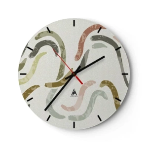 Reloj de pared - Reloj de vidrio - Pinceladas orgánicas en tonos tierra - 30x30cm - La alegre danza de la abstracción - Decoración de pared moderna para salón, cocina y dormitorio ARTTOR