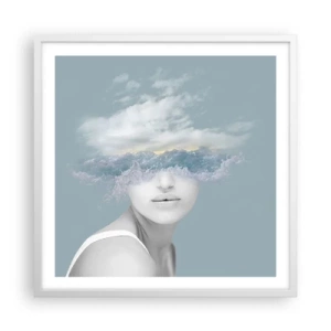 Póster en marco blanco - Con la cabeza en las nubes - 60x60 cm