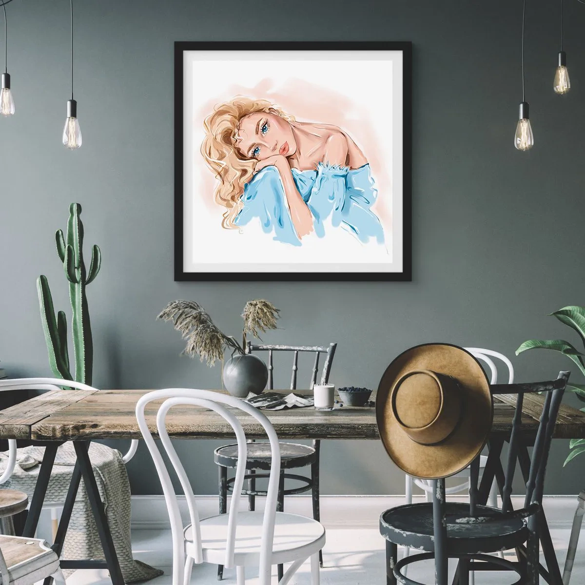 Póster en marco negro - Soñar en azul - 60x60 cm