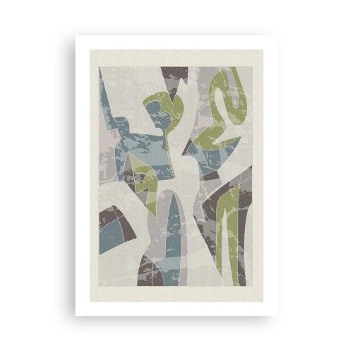 Póster - Figuras abstractas en tonos verdes y azules. - 50x70cm - Composición tras vidriera - Decoración de pared moderna para salón y dormitorio ARTTOR