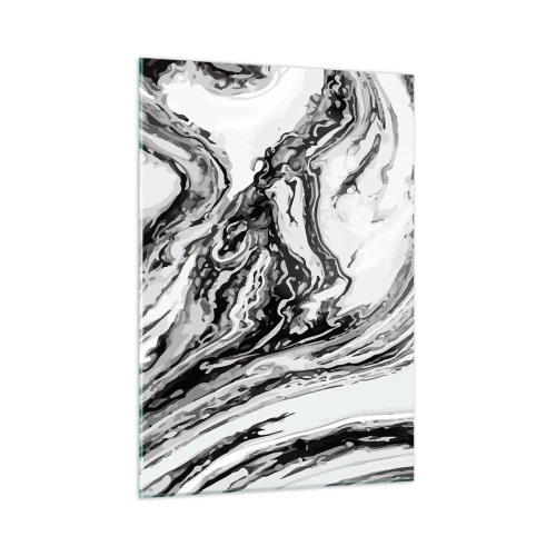 Cuadro sobre vidrio - Impresiones sobre Vidrio - Un patrón abstracto en tonos de blanco y negro que se asemeja a ondas. - 50x70cm - Al principio existía el caos - Decoración de pared moderna para salón y dormitorio ARTTOR