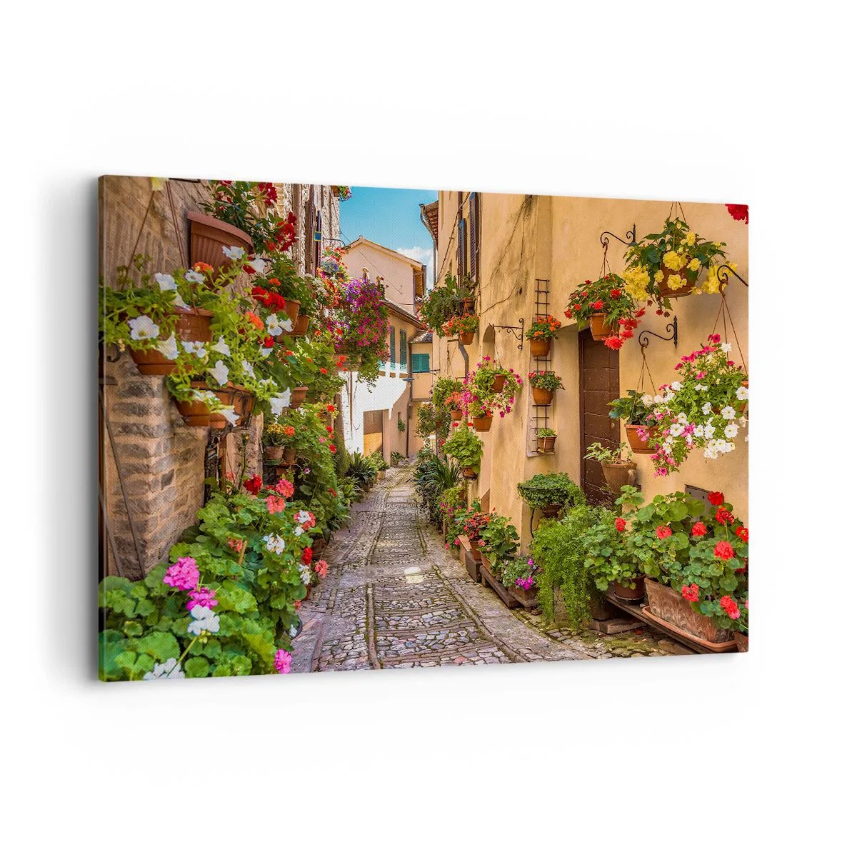 Cuadro sobre lienzo - Impresión de Imagen - Una calle encantadora llena de flores y macetas. - 120x80cm - Callejón italiano - Decoración de pared moderna para salón y dormitorio ARTTOR