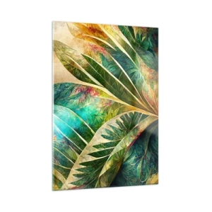 Cuadro sobre vidrio - Impresiones sobre Vidrio - Hojas coloridas con un toque tropical. - 50x70cm - Los colores del trópico - Decoración de pared moderna para salón y dormitorio ARTTOR