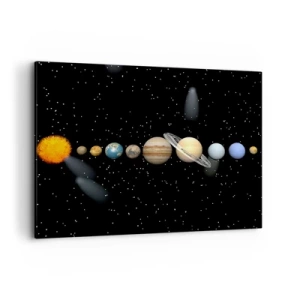 Cuadro sobre lienzo - Impresión de Imagen - El sistema solar con planetas sobre un fondo de estrellas en el espacio. - 100x70cm - Los planetas en armonía - Decoración de pared moderna para salón y dormitorio ARTTOR