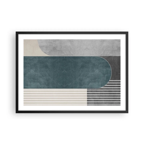 Póster en marco negro - Abstracción geométrica en tonos grises y verdes. - 70x50cm - Composición horizontal - Decoración de pared moderna para salón y dormitorio ARTTOR