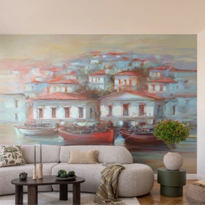 Fotomural Premium Sand - Ciudad feliz - Arquitectura, Velero, Puerto - 400x280 cm