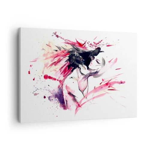 Cuadro sobre lienzo - Impresión de Imagen - Retrato abstracto de una mujer con acentos rojos dinámicos. - 70x50cm - La plenitud del amor - Decoración de pared moderna para salón y dormitorio ARTTOR