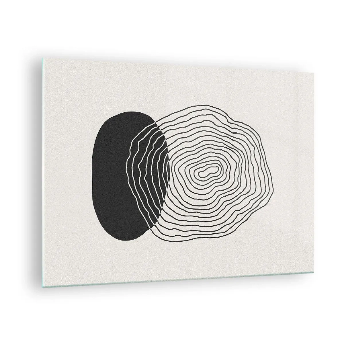 Cuadro sobre vidrio - Impresiones sobre Vidrio - Patrón abstracto con óvalos y líneas en blanco y negro. - 70x50cm - Persistencia y vibración - Decoración de pared moderna para salón y dormitorio ARTTOR
