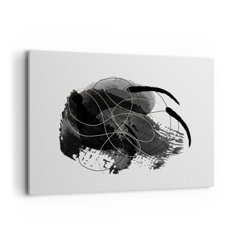 Cuadro sobre lienzo - Impresión de Imagen - Abstracción en negro y dorado sobre fondo blanco. - 120x80cm - Salió de la negrura - Decoración de pared moderna para salón y dormitorio ARTTOR