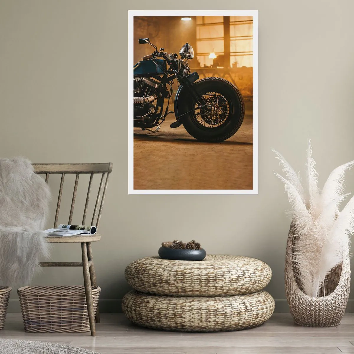 Póster - Motocicleta en un taller con estilo - 50x70cm - Puedo hacer cualquier cosa - Decoración de pared moderna para salón y dormitorio ARTTOR