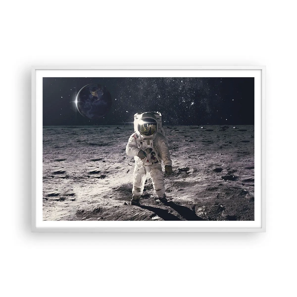 Póster en marco blanco - Saludos desde la Luna - 100x70 cm