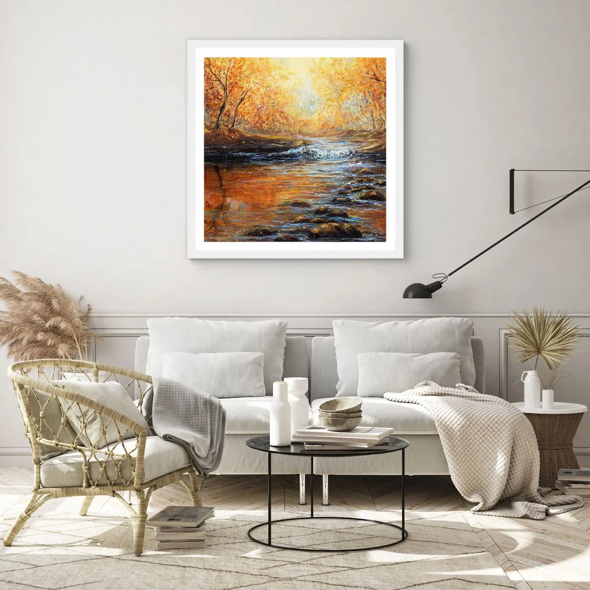 Póster en marco blanco - Arroyo de oro - 50x50 cm