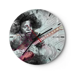 Reloj de pared - Reloj de vidrio - Motivo artístico de guitarrista en tonos pastel. - 30x30cm - Volando con la música - Decoración de pared moderna para salón, cocina y dormitorio ARTTOR