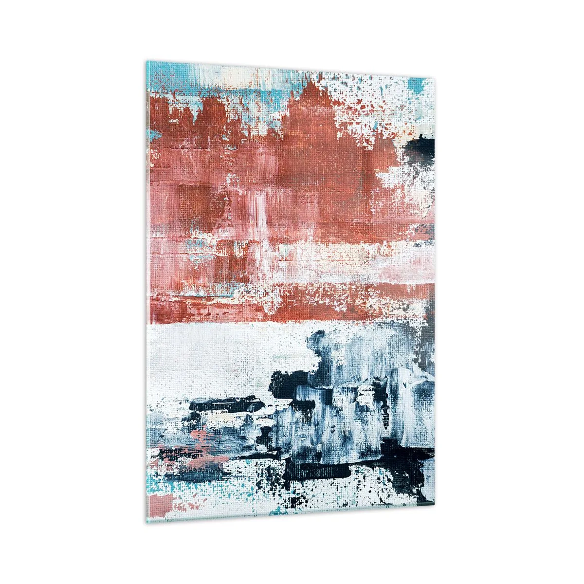 Cuadro sobre vidrio - Impresiones sobre Vidrio - Una combinación abstracta de azul y rojo oxidado. - 50x70cm - Mitad abstracción, mitad abstracción - Decoración de pared moderna para salón y dormitorio ARTTOR
