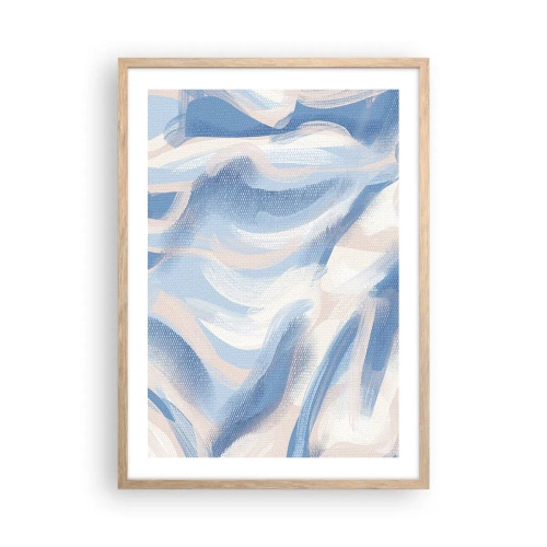 Póster en marco roble claro - Ondas azules - 50x70 cm