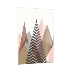 Cuadro sobre vidrio - Impresiones sobre Vidrio - Montañas geométricas pastel con un patrón central - 50x70cm - Una visión piramidal - Decoración de pared moderna para salón y dormitorio ARTTOR