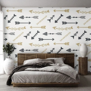 Fotomural Premium Sand - Patrón de flecha de estilo boho sobre un fondo blanco - 100x70cm - El sueño de un arquero - Decoración de pared moderna para salón y dormitorio ARTTOR