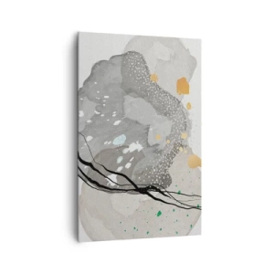 Cuadro sobre lienzo - Impresión de Imagen - Formas orgánicas en tonos grises con acentos negros y dorados. - 80x120cm - Composición orgánica - Decoración de pared moderna para salón y dormitorio ARTTOR