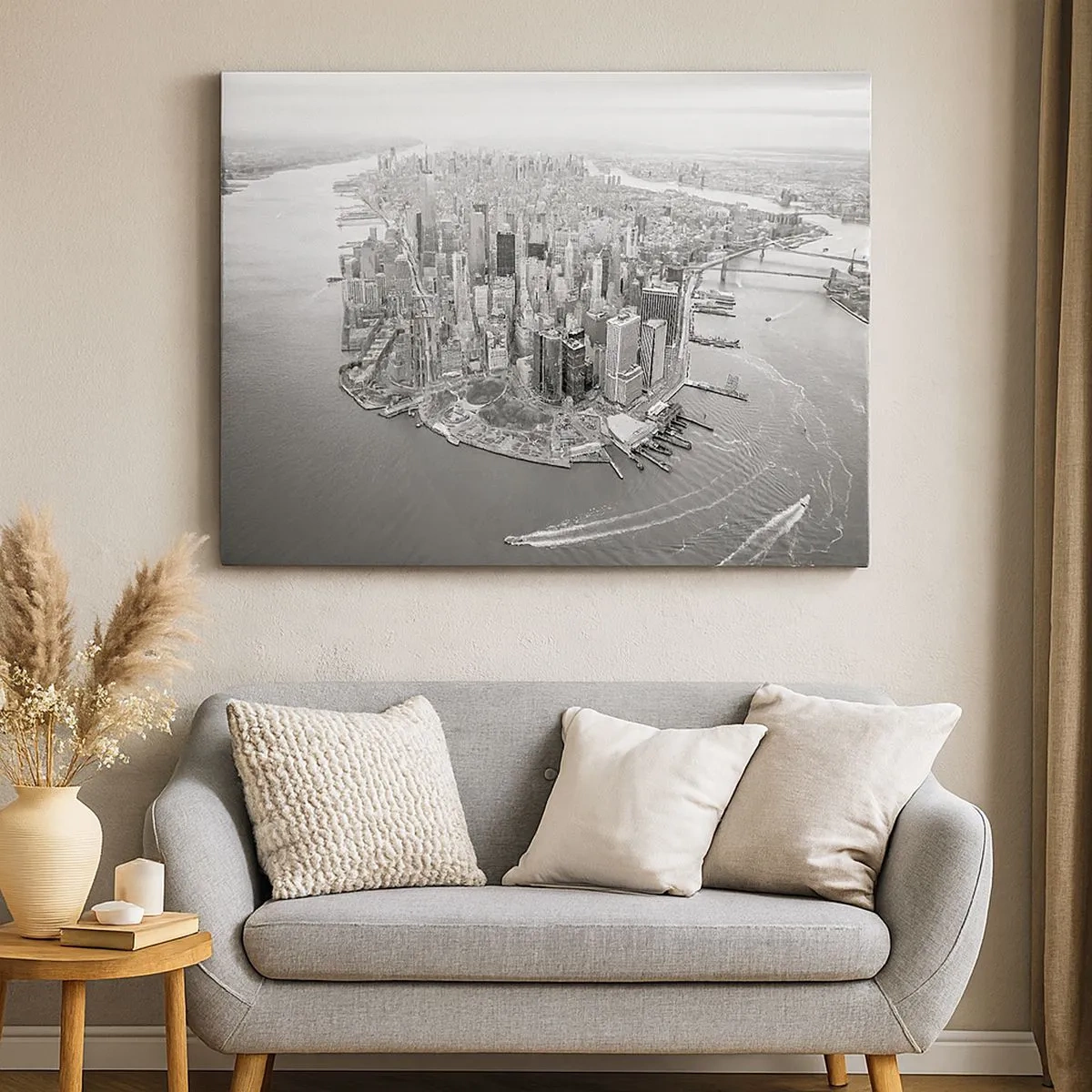 Cuadro sobre lienzo - Impresión de Imagen - Vista aérea de Manhattan en blanco y negro - 70x50cm - ¿Cómo no amar este lugar? - Decoración de pared moderna para salón y dormitorio ARTTOR
