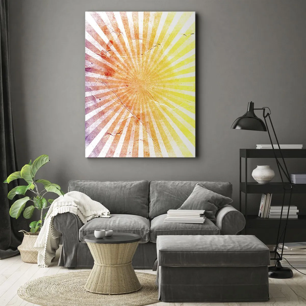 Cuadro sobre lienzo - Impresión de Imagen - Rayos de sol en tonos naranja y amarillo. - 70x100cm - Renacer del sol - Decoración de pared moderna para salón y dormitorio ARTTOR