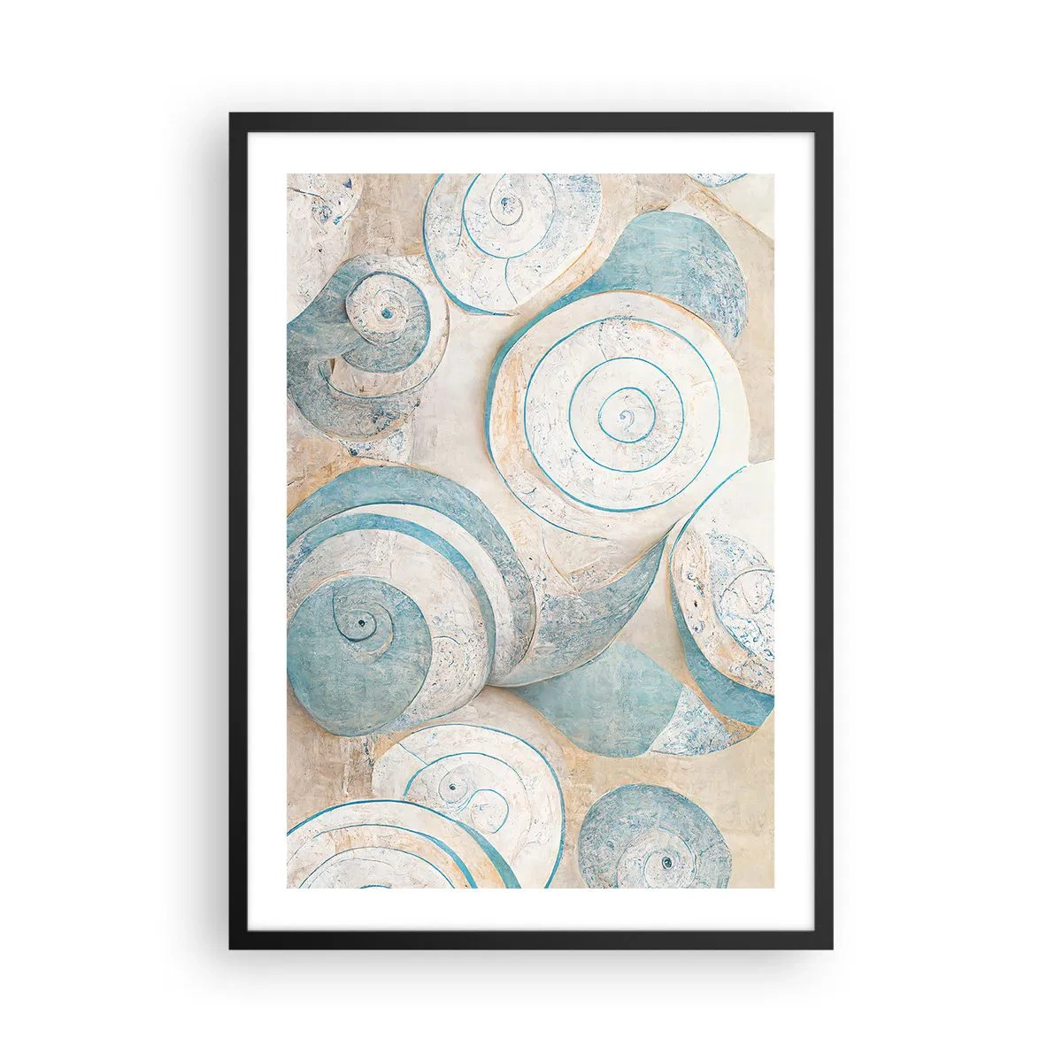 Póster en marco negro - Espirales abstractas en tonos azules y beige - 50x70cm - ¿Qué esconden en su interior? - Decoración de pared moderna para salón y dormitorio ARTTOR
