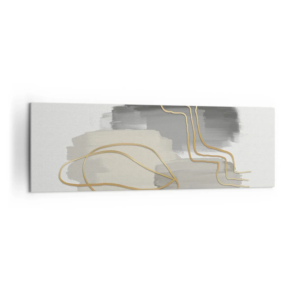 Cuadro sobre lienzo - Impresión de Imagen - Líneas doradas abstractas sobre un fondo gris - 160x50cm - Persistencia y movimiento - Decoración de pared moderna para salón y dormitorio ARTTOR