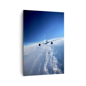 Cuadro sobre lienzo - Impresión de Imagen - Un avión volando sobre las nubes contra un cielo azul. - 70x100cm - Vuelo porque quiero - Decoración de pared moderna para salón y dormitorio ARTTOR