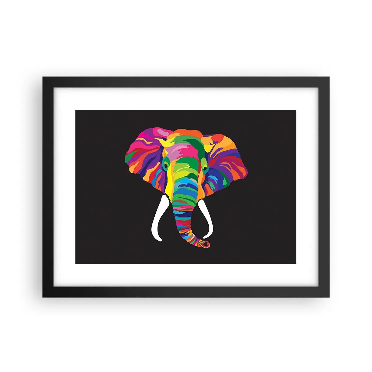 Póster en marco negro - El elefante al que le gustaba bañarse en el arco iris - 40x30 cm