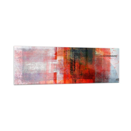 Cuadro sobre vidrio - Impresiones sobre Vidrio - Composición geométrica abstracta con acentos rojos y naranjas. - 160x50cm - Composición brillante - Decoración de pared moderna para salón y dormitorio ARTTOR