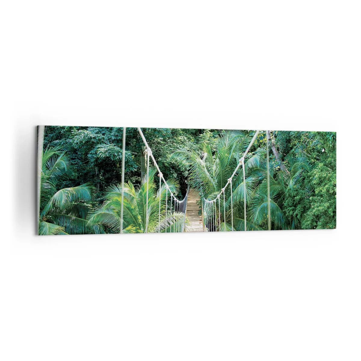 Cuadro sobre lienzo - Impresión de Imagen - Un puente colgante en una selva tropical llena de vegetación. - 160x50cm - ¡Bienvenido a la selva! - Decoración de pared moderna para salón y dormitorio ARTTOR