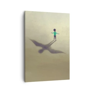 Cuadro sobre lienzo - Impresión de Imagen - Una figura simbólica de un niño con la sombra de un pájaro sobre un fondo de tonos cálidos. - 50x70cm - Héroe del futuro - Decoración de pared moderna para salón y dormitorio ARTTOR