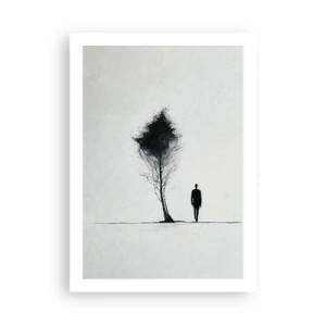Póster - Una silueta minimalista y un árbol solitario. - 50x70cm - Todos deambulamos alguna vez - Decoración de pared moderna para salón y dormitorio ARTTOR