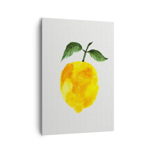 Cuadro sobre lienzo - Impresión de Imagen - Limón de acuarela con hojas verdes sobre un fondo claro. - 70x100cm - Cómo conocer el sabor del sol - Decoración de pared moderna para salón y dormitorio ARTTOR