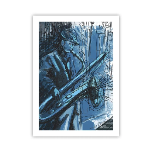 Póster - Boceto artístico de un músico tocando el saxofón. - 50x70cm - Rapsodia urbana - Decoración de pared moderna para salón y dormitorio ARTTOR