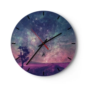 Reloj de pared - Reloj de vidrio - Un paisaje espacial con un árbol bajo las estrellas. - 30x30cm - Bajo un cielo mágico - Decoración de pared moderna para salón, cocina y dormitorio ARTTOR