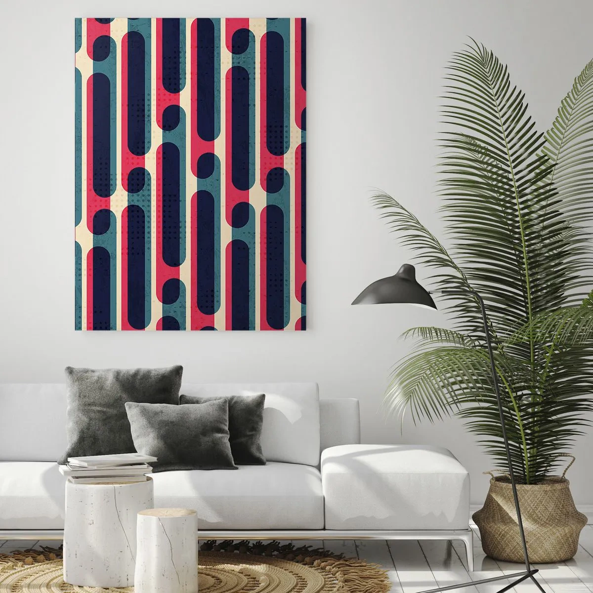 Cuadro sobre vidrio - Impresiones sobre Vidrio - Patrón geométrico retro con colores pastel. - 70x100cm - Profundidad y relieve - Decoración de pared moderna para salón y dormitorio ARTTOR