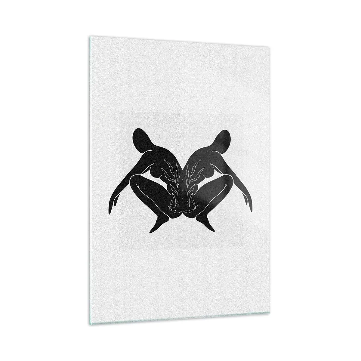 Cuadro sobre vidrio - Impresiones sobre Vidrio - Figuras negras que forman un corazón simétrico sobre un fondo blanco. - 50x70cm - Un alma compartida - Decoración de pared moderna para salón y dormitorio ARTTOR